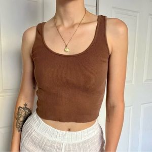 Brandy Melville Brown Ribbed Crop Tank Cami